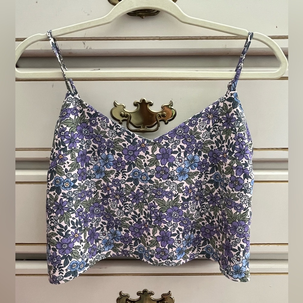 Tropical Floral Spaghetti Strap Crop Top